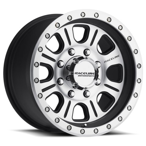 Raceline 928M Monster 17x9in / 6x139.7 BP / -12mm Offset / 107.95mm Bore - Black & Machined Wheel