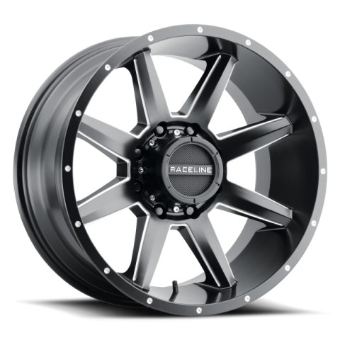 Raceline 954M Stryker 20x9in / 8x180 BP / 18mm Offset / 124.2mm Bore - Satin Black & Milled Wheel