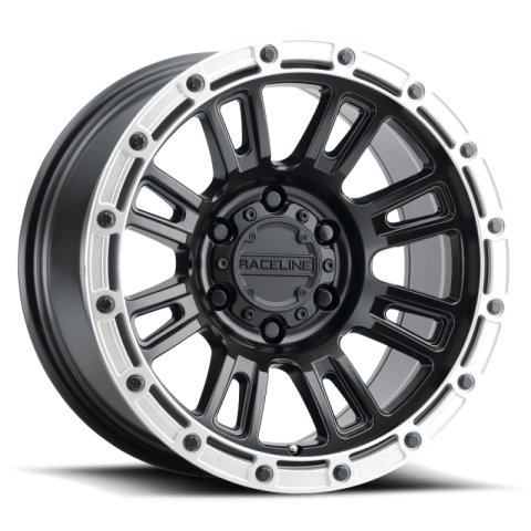 Raceline 956BS Compass 18x9in / 6x139.7 BP / 18mm Offset / 106.1mm Bore - Black & Silver Lip Wheel
