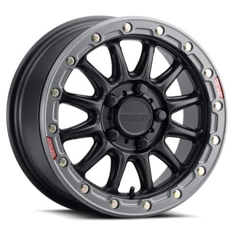 Raceline A14GR Alpha 15x7in/5x114.3 BP/25mm Offset/68mm Bore - Gunmetal & Red Ring Beadlock Wheel