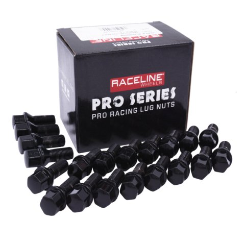 Raceline 16x1.5 21mm Conical Seat Black Lug Bolts (Set of 20)