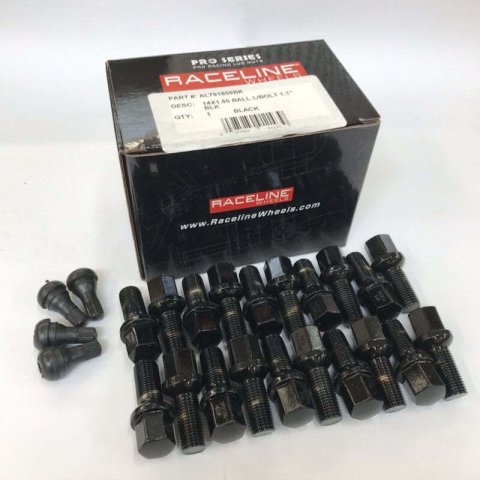 Raceline 14x1.50 1.1in Ball Seat Black Lug Bolts