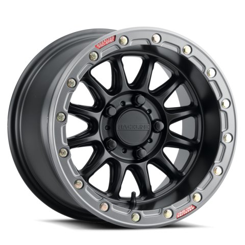 Raceline A14BG Alpha 17x7in/4x156 BP/40mm Offset/110.18mm Bore- Blk & Gunmetal Ring Beadlock Wheel