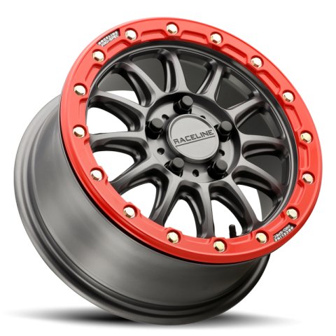 Raceline A14GR Alpha 15x7in/4x137 BP/10mm Offset/110.18mm Bore - Gunmetal & Red Ring Beadlock Wheel