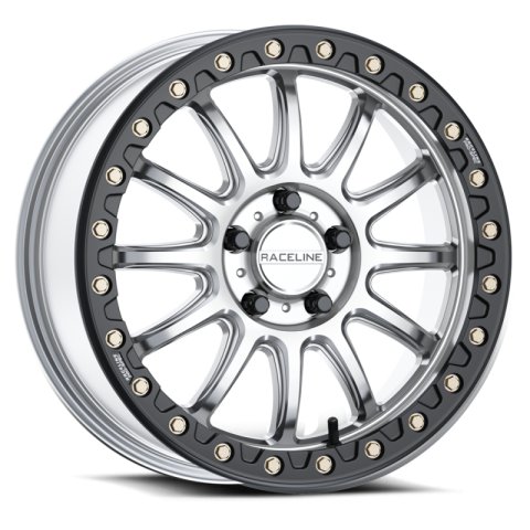 Raceline A14SB Alpha 15x7in/4x156 BP/10mm Offset/132.5mm Bore - Silver & Blk Ring Beadlock Wheel