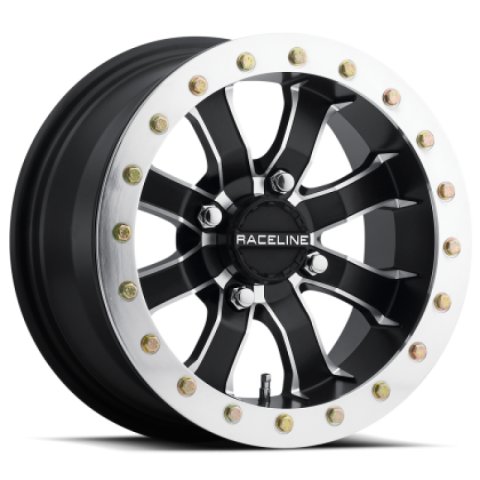 Raceline A71 Mamba 14x7in/4x156 BP/4+4 0mm Offset/110.18mm Bore - Blk & Machined Ring Beadlock Wheel