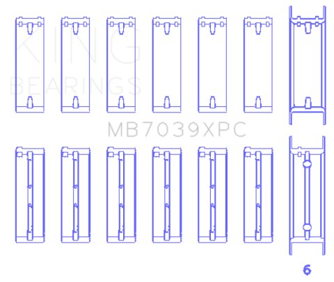 King BMW M20/M50 2.0L/2.5L/2.7L Crankshaft Main Bearings Set (Size STDX) - 7 Pairs Coated
