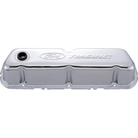 Ford Racing Embosses Logo Stamped Steel Valve Cover Chrome