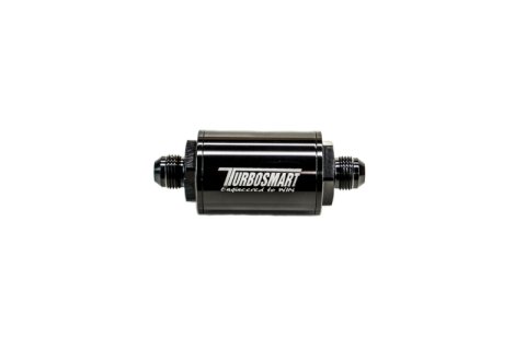 Turbosmart FPR Billet Inline Fuel Filter 1.75in OD 3.825in Length AN-8 Male Inlet - Black