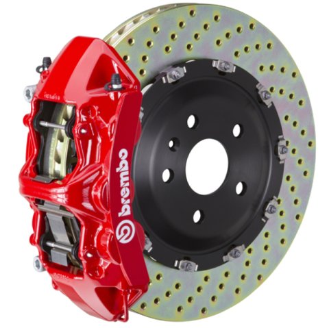 Brembo 07-18 Wrangler/Unlimited Front GT BBK 6 Piston Cast 365x34 2pc Rotor Drilled-Red