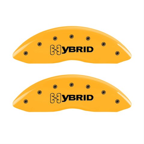 MGP 4 Caliper Covers Engraved F & R GM Style Yellow Finish Black Char 2005 Chevy Silverado 1500