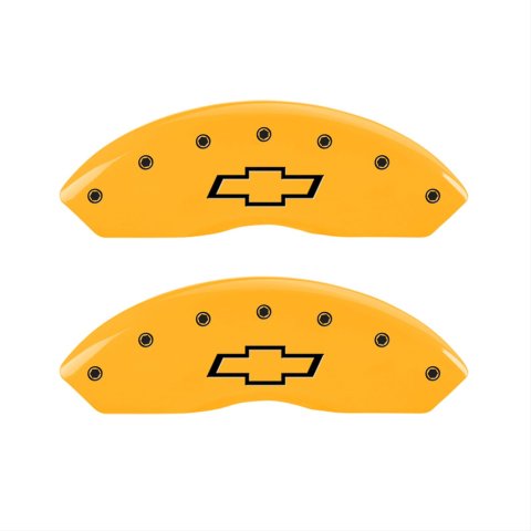 MGP 4 Caliper Covers Engraved F & R Bowtie Yellow Finish Black Char 2014 Chevrolet Express 2500