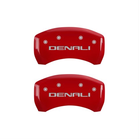 MGP 4 Caliper Covers Engraved Front & Rear Denali Red Finish Silver Char 2019 GMC Arcadia