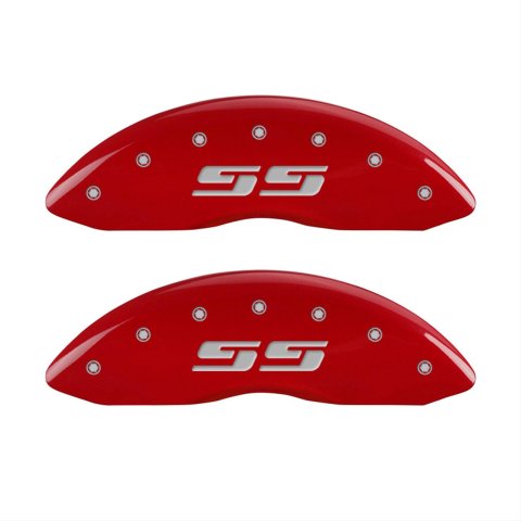 MGP 4 Caliper Covers Engraved Front & Rear Silverado style/SS Red finish silver ch