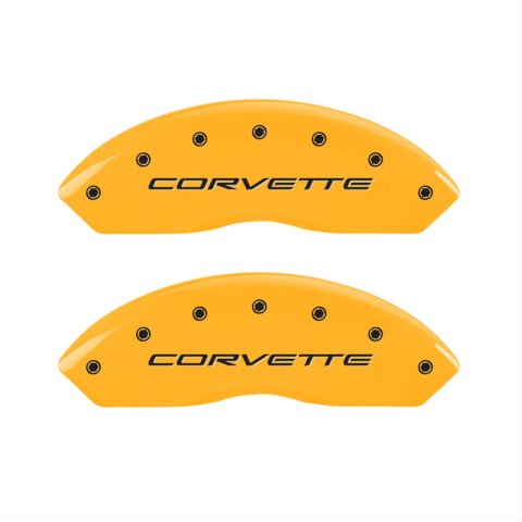 MGP 4 Caliper Covers Engraved Front C5/Corvette Engraved Rear C5/Z06 Yellow finish black ch
