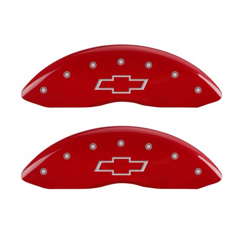 MGP Front set 2 Caliper Covers Engraved Front Bowtie Red finish silver ch