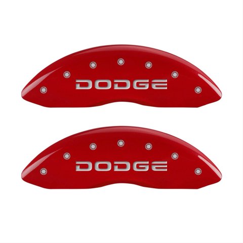 MGP 4 Caliper Covers Engraved Front & Rear Broken D/Dodge Red finish silver ch