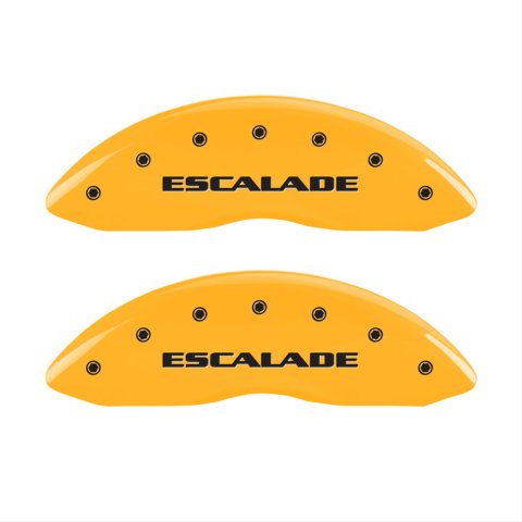 MGP 4 Caliper Covers Engraved Front Escalade Engraved Rear EXT Yellow finish black ch