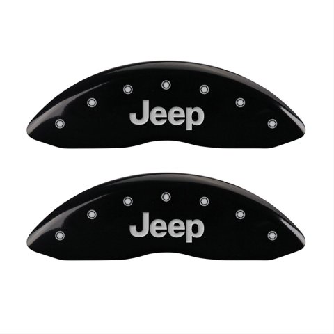 MGP 4 Caliper Covers Engraved Front JEEP Engraved Rear JEEP Grill logo Black finish silver ch