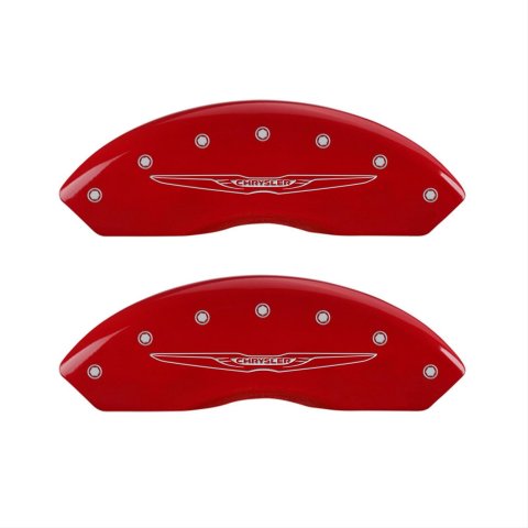 MGP 4 Caliper Covers Engraved Front & Rear Style 2/Chrysler Wing Red finish silver ch