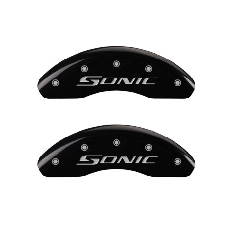 MGP Front set 2 Caliper Covers Engraved Front Sonic Black finish silver ch