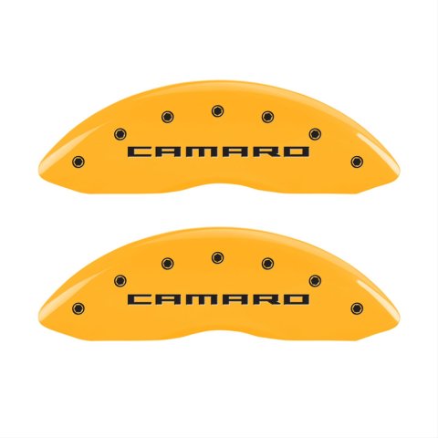 MGP 4 Caliper Covers Engraved Front Gen 5/Camaro Engraved Rear Gen 5/SS Yellow finish black ch