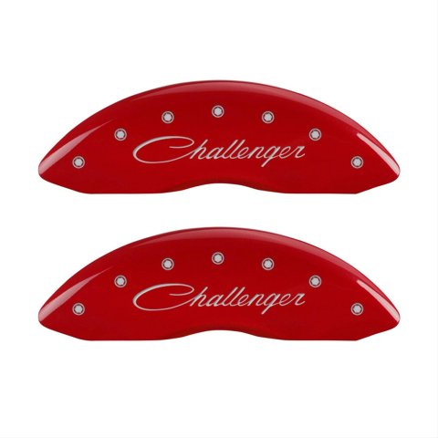 MGP 4 Caliper Covers Engraved Front Cursive/Challenger Engraved Rear RT Red finish silver ch