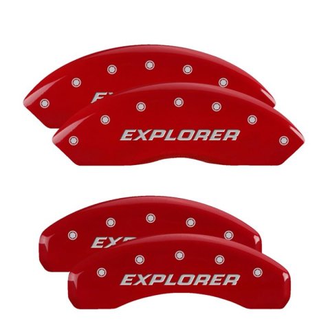MGP 4 Caliper Covers Engraved 2012+ Ford Explorer Front and Rear - Red - Silver Characters