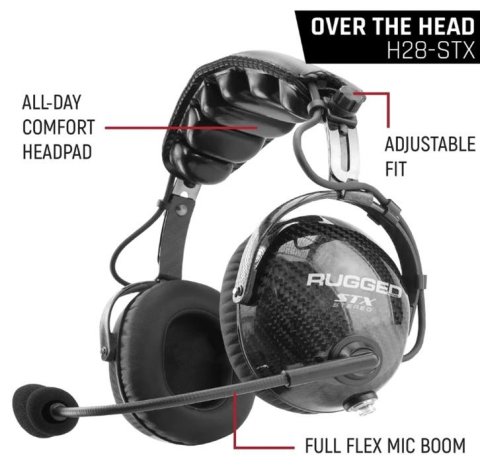 Rugged Radios AlphaBass Carbon Fiber Headset for STEREO and OFFROAD Intercoms Over The Head