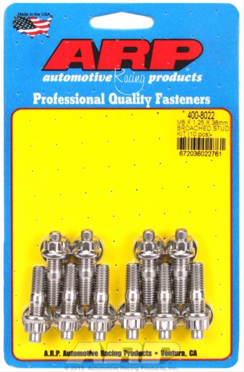 ARP M8 x 1.25 x 38mm Broached 10 Piece Stud Kit
