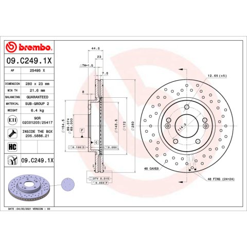 Brembo OE 2017 Hyundai Elantra/14-18 Kia Forte/14-24 Soul Drilled Xtra Brake Disc - Front