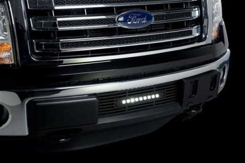 Putco 11-14 Ford F-150 - EcoBoost Bumper Grille Inserts - Black SS Bar and 10in Luminix Light Bar