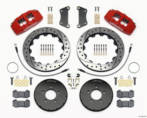Wilwood Dynapro 6 Front Hat Kit 12.88in Drilled Red 2005-Up Mazda 3 w/ Lines