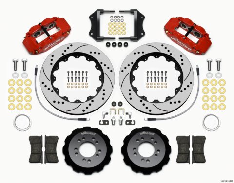 Wilwood Narrow Superlite 6R Front Hat Kit 14.00in Drill Red 2013-Up Ford Focus ST w/ Lines