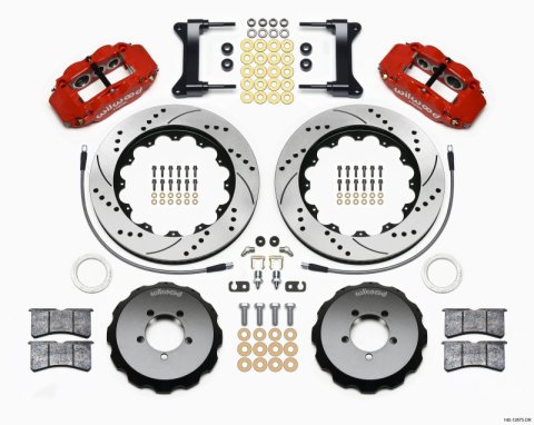 Wilwood Narrow Superlite 6R Front Hat Kit 14.00in Drilled Red 1999-2012 Subaru WRX w/Lines
