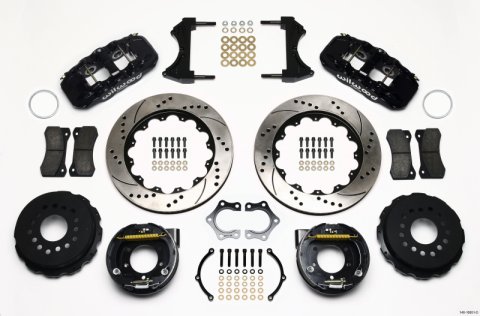 Wilwood AERO4 Rear P-Brake Kit 14.00in Drilled Mopar/Dana 2.36in Off w/Snap Ring Bearing