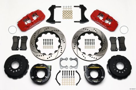 Wilwood AERO4 Rear P-Brake Kit 14.00in Drilled Red Small Ford 2.50in Offset