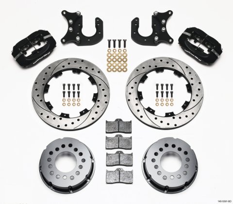 Wilwood Forged Dynalite P/S Rear Kit Drilled Rotor Mopar/Dana 2.36in Off w/Snap Ring Bearing