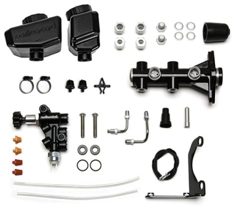 Wilwood Remote Tandem M/C Kit w/Bracket and Valve - 1.12in Bore Black