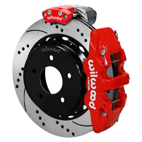 Wilwood 88-98 GM C1500 Aero4 Rear Elec. Parking Brake Kit 14in SRP Rotor 3.25in Offset - Red