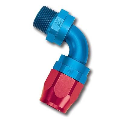 Russell Performance -10 AN Red/Blue 90 Deg Full Flow Swivel Pipe Thread Hose End (With 3/8in NPT)