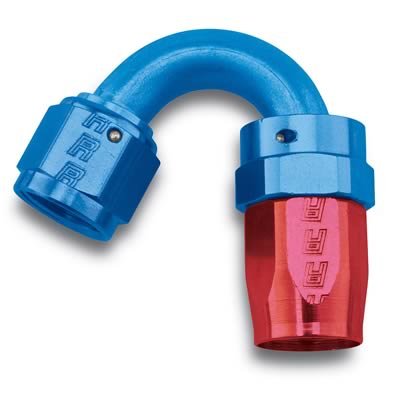 Russell Performance -8 AN Red/Blue 150 Degree Full Flow Swivel Hose End (With 3/4in Radius)