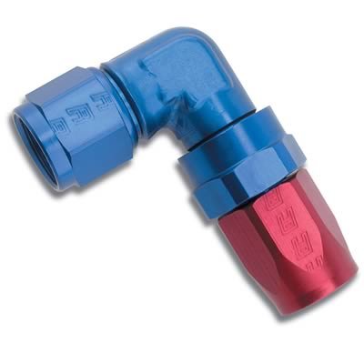 Russell Performance -8 AN Red/Blue 90 Degree Forged Aluminum Swivel Hose End