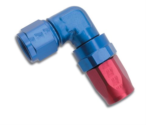 Russell Performance -10 AN Red/Blue 90 Degree Forged Aluminum Swivel Hose End