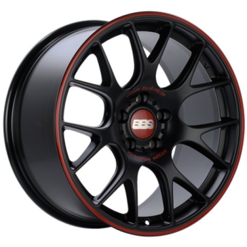 BBS CH-R Nurburgring Edition 18x8.5 5x112 ET47 Satin Black/Red Lip Wheel - 82mm PFS/Clip Req.