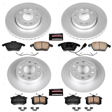 PowerStop Z23 Evolution Sport GEOMET Coated Brake Kits for 2010-2013 A3, 2013-2019 BEETLE, 2012-2018 JETTA - CRK5749 Rotor and Pad Combos, Geomet Coated, Carbon Fiber Ceramic Pads, Solid Surface, Front and Rear, Audi, Volkswagen, Kit