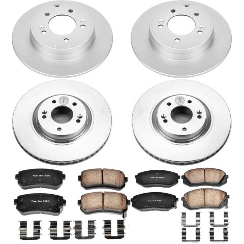 PowerStop Z17 Evolution Plus GEOMET Coated Brake Kits for 2014-2016 CADENZA, 2015 SONATA, 2015-2017 TUCSON - CRK7113 Rotor and Pad Combo, Geomet Coated, Front/Rear, Solid Surface Rotors, Ceramic Pads, Kia, Kit