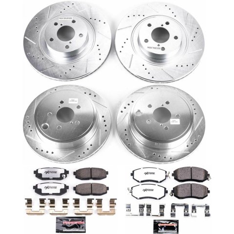 PowerStop Z26 Street Warrior Brake Upgrade Kits K6164-26 Pads and Rotors, Warrior, Cross-Drilled/Slotted Surface, Iron, Zinc Plated, 11.500 in./11.420 in. Diameter, Carbon Fiber Ceramic Pads, Kit