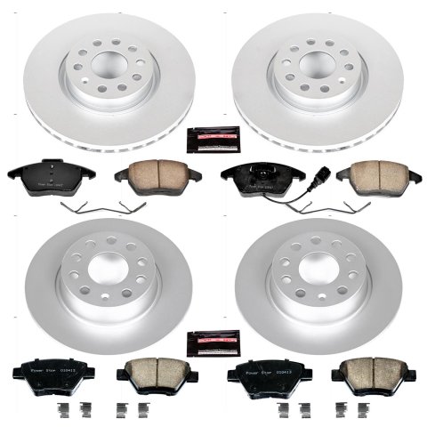 PowerStop Z23 Evolution Sport GEOMET Coated Brake Kits CRK5801 Rotor and Pad Combos, Geomet Coated, Carbon Fiber Ceramic Pads, Solid Surface, Front and Rear, Audi, Volkswagen, Kit