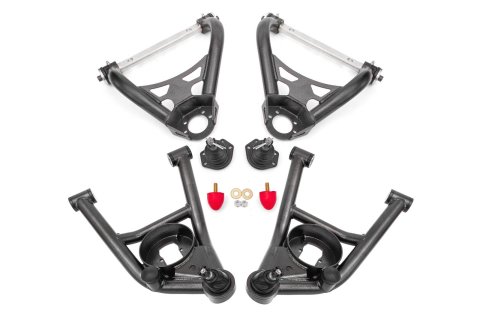 BMR Suspension A-Arms AAK401H Control Arms, Tubular, Front Upper, Front Lower, Standard Ball Joint, Steel, Black Hammertone Powdercoated, Buick, Chevy, Oldsmobile, Pontiac, Kit